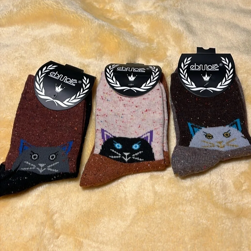 New 3 pack Crew Animal Wool Winter Socks Cats size 6-10